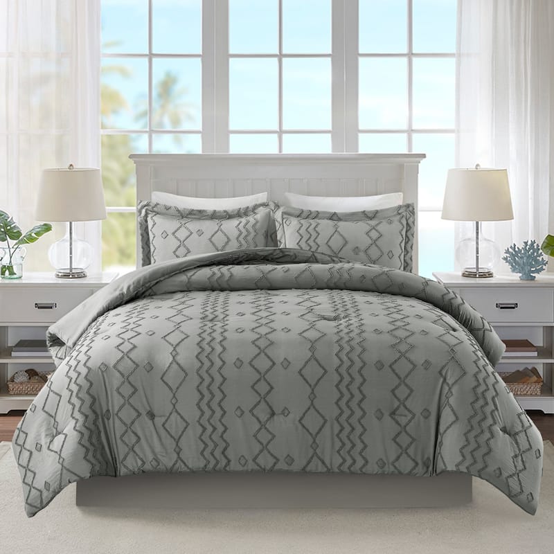Jacquard Tufted Comforter Sets Embroidery Shabby Chic Design - Dark Grey - King