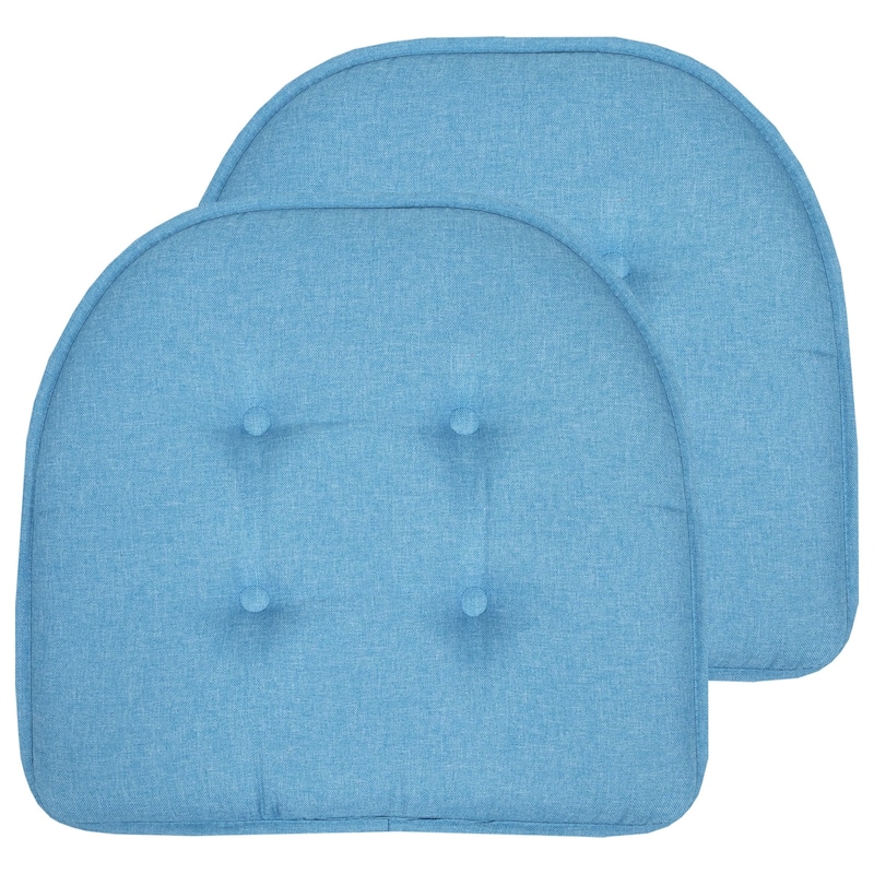 Sweet Home Collection Solid Color U-Shaped Memory Foam Chair Cushions - 16"x17" - Set of 2 - Turquoise