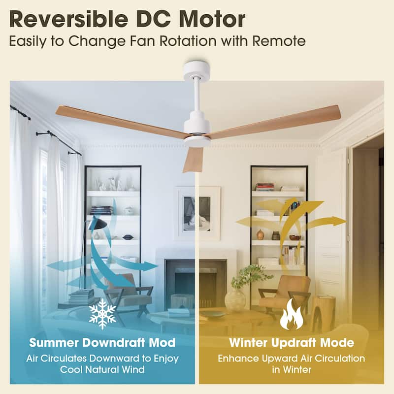 52-inch Farmhouse White Remote Indoor Ceiling Fan without Lights