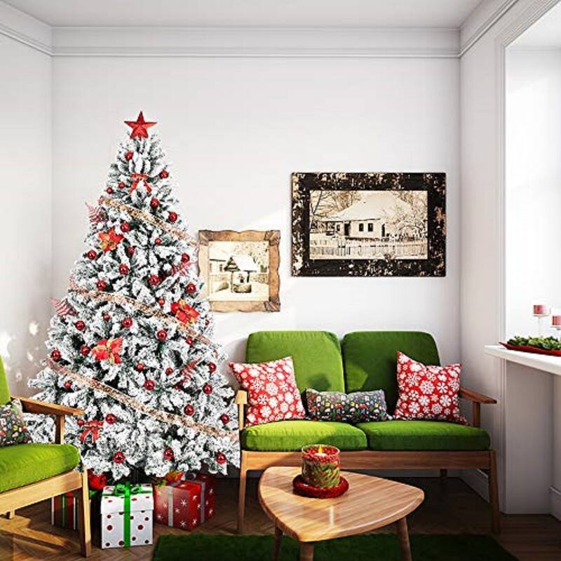 6ft Snow Flocked Artificial Christmas Pine Tree with 1050 PVC Tips Full and Realistic Design - 6-Feet
