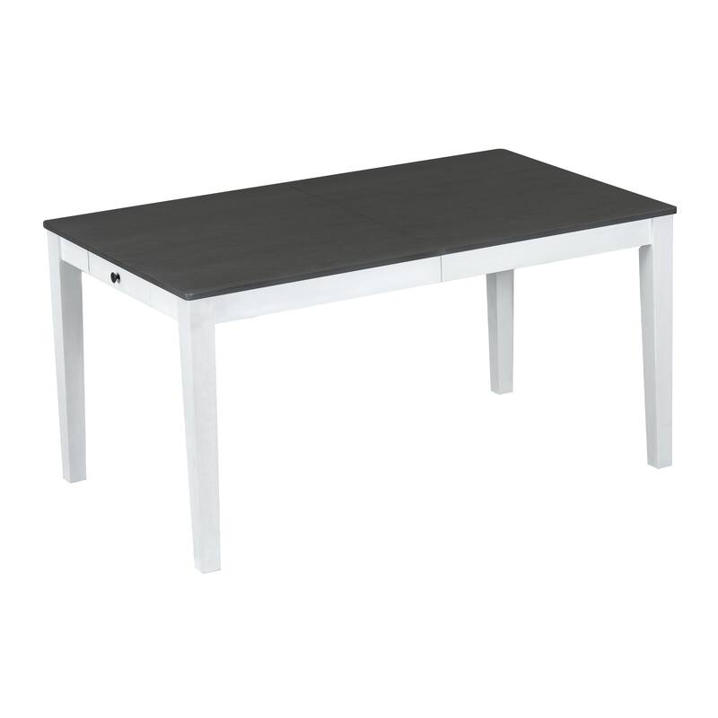 Extendable Dining Table Set with 6 Dark Gray Upholstered Dining Chairs