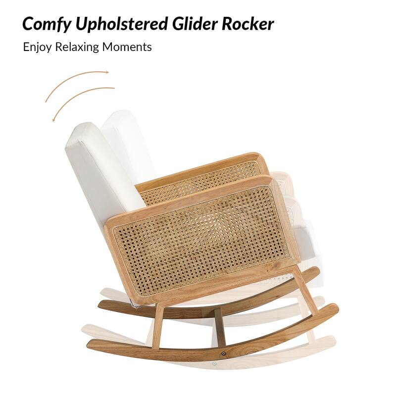Venezia Upholstery Comfy Rocking Chair with Rattan Arms Set of 2