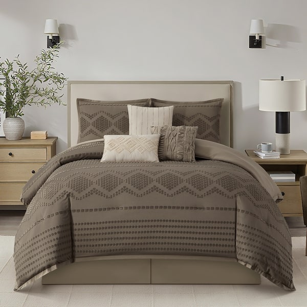 Nanshing Jacquard Whitely 7 Piece Comforter Set - Queen - Brown