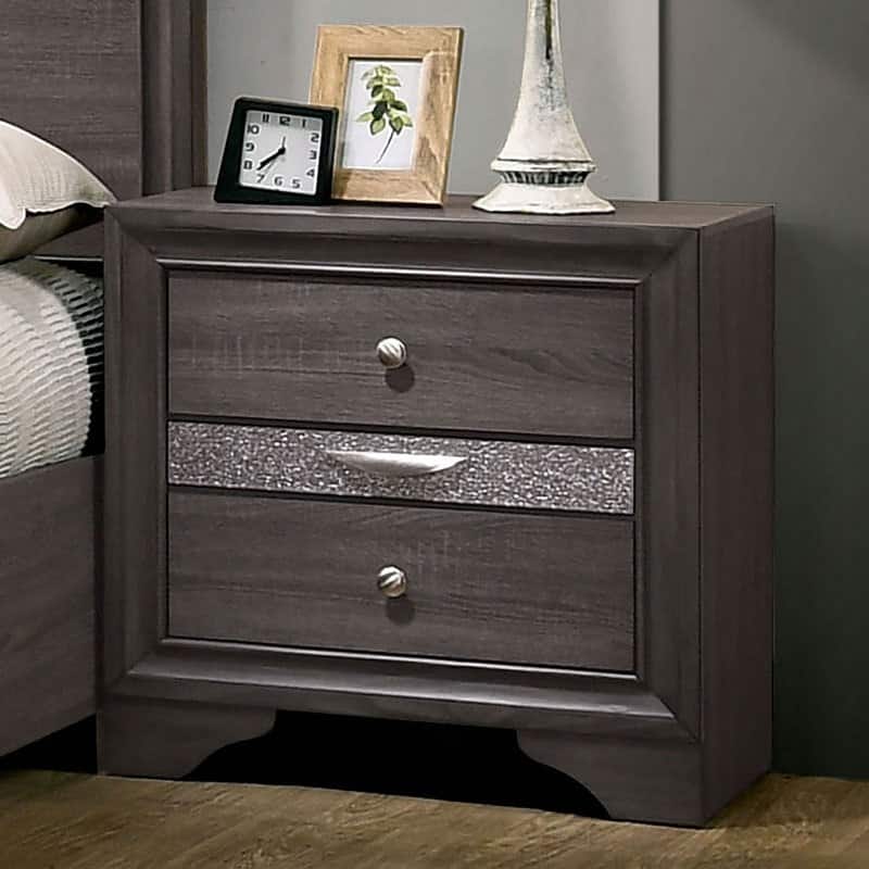 Modern Wooden Nightstand/Bedside Table with Silver Accents and Hidden Jewelry Drawers