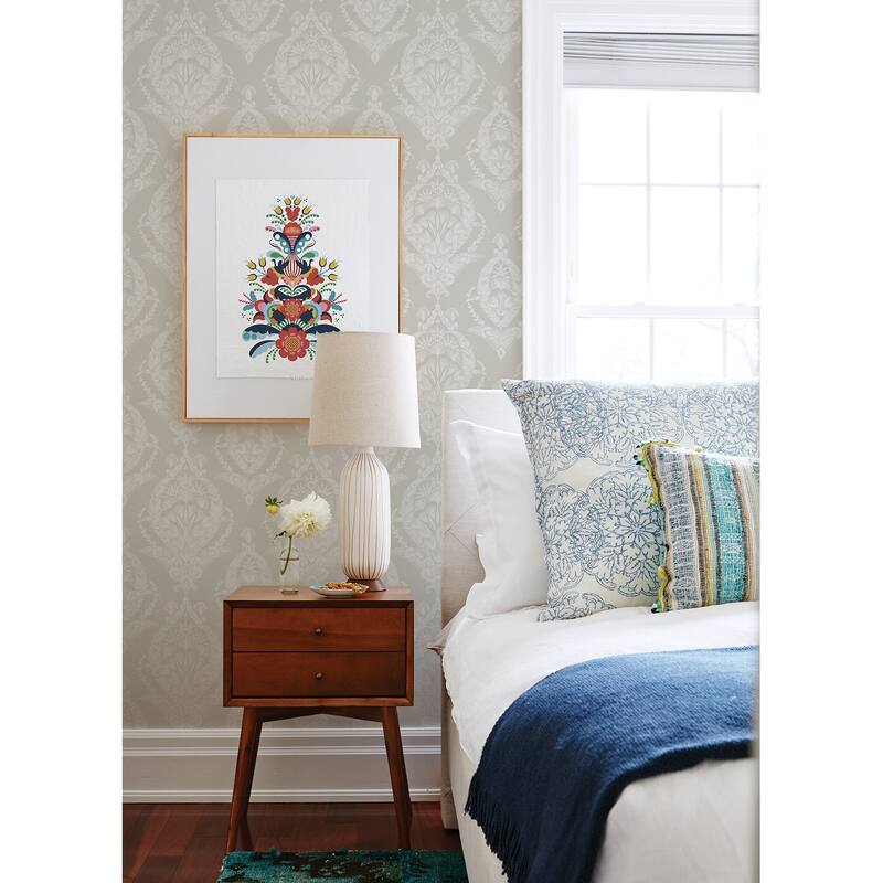 A-Street Prints Arlie Light Grey Botanical Damask Wallpaper