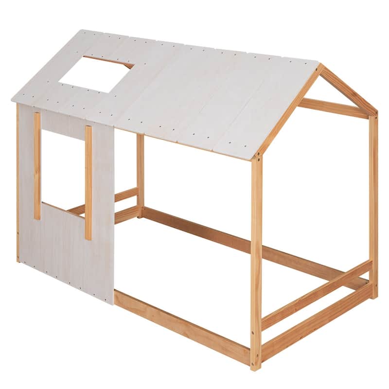 Merax Twin Size House Platform with Roof and Window