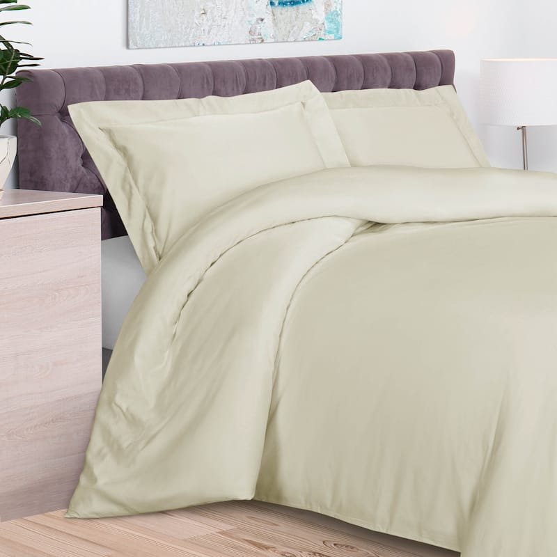 Superior 300 Thread Count Rayon From Bamboo Solid Duvet Cover Set - Ivory - Full - Queen