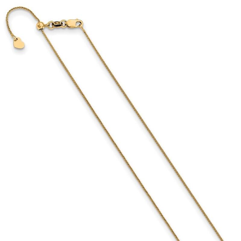 Curata 10k Yellow Gold 0.8mm Adjustable Spiga Wheat Chain Necklace for Women Options: 22 30