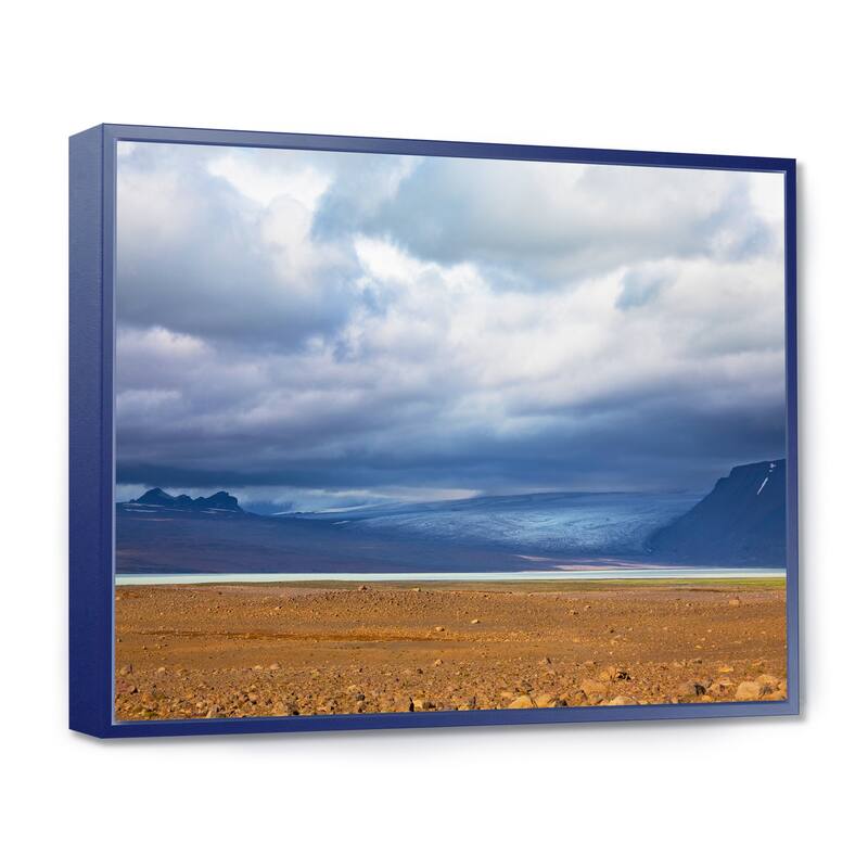 Designart "Stretch of Land under Blue Sky" Landscape Artwork Print on Framed Canvas - 32 in. wide x 16 in. high - Blue