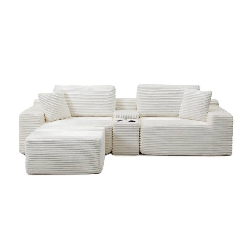 111" L-Shaped Corduroy Boneless Sectional Sofa with Ottoman
