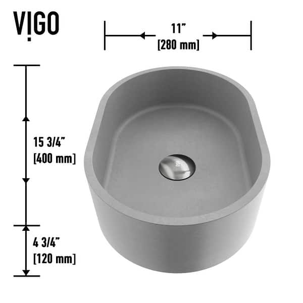 dimension image slide 1 of 2, VIGO ConcretoStone Oval Vessel Bathroom Sink with Lexington Bathroom Faucet and Pop-Up in Brushed Nickel
