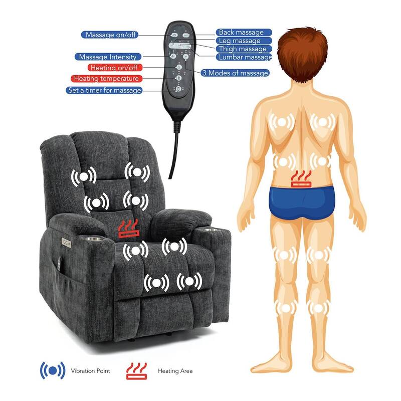 Large Power Lift Recliner Chair with Massage and Heat