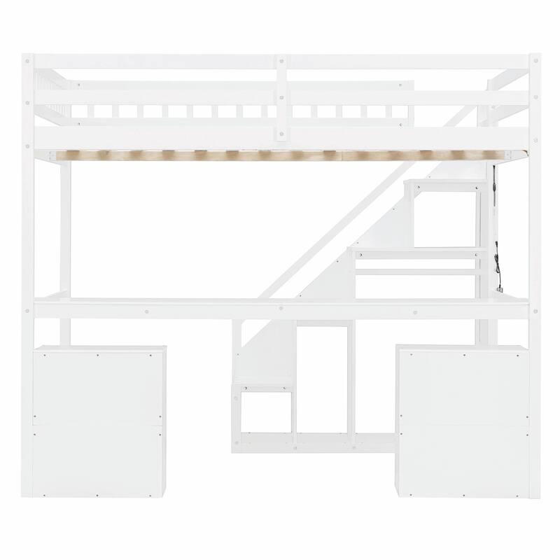 Loft Bed with Two Chest of Drawers, Integrated Desk, and LED Light Strip