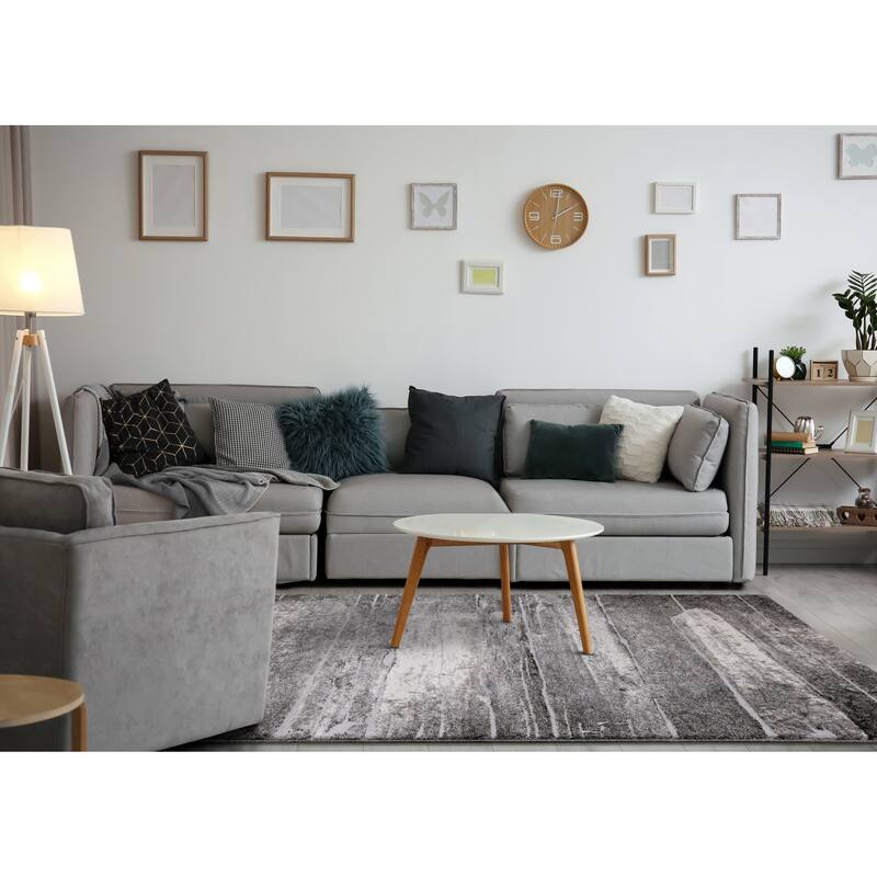 Melbourne Collection - Grey/Cream Distressed Rug