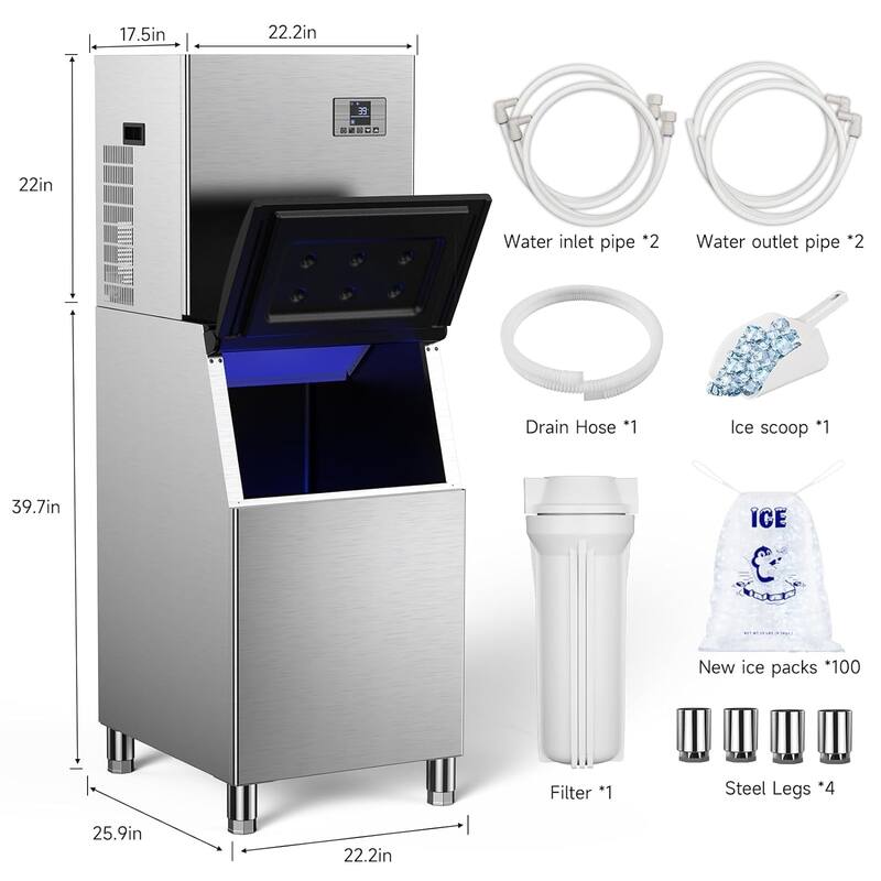550LB/24H Commercial Ice Maker Stainless Steel Bar Restaurant Ice Cube Machine