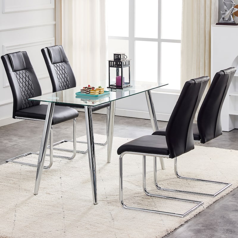 Modern Dining Chairs with Faux Leather Padded Seat with Metal Legs Design for Kitchen, Living, Bedroom, Dining Room Set of 6