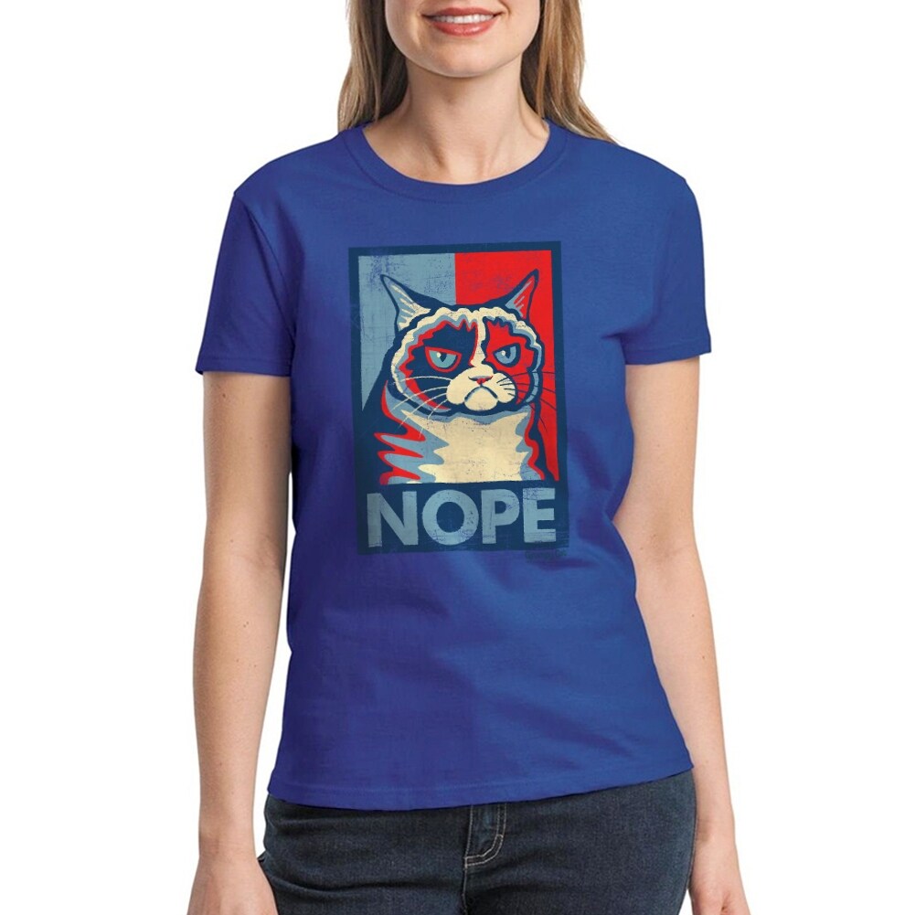 Shop Grumpy Cat Nope Women S Royal Blue Funny T Shirt Overstock