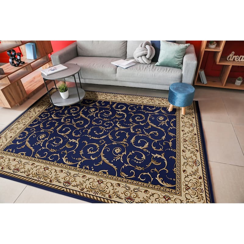 Admire Home Living Amalfi Transitional Scroll Pattern Area Rug - 5'5" x 7'7" - Navy