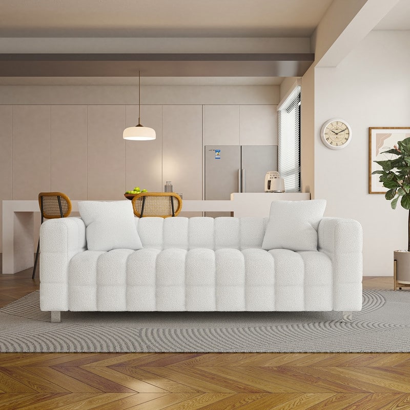 Premium 80-inch Wool Sofa with High-Density Foam Filling and Bonus Cushions