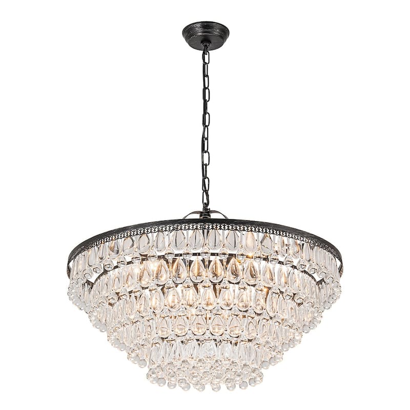 Luxury Distressed Black 11-Light Cascading Crystal Teardrops Chandelier - 27.6in