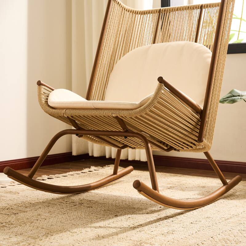 Christopher Knight Home - Modern Outdoor Rocking Chair with PE Rattan and Concrete Side Table Set