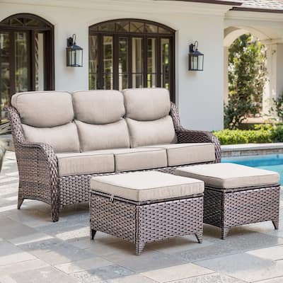 Gymojoy 3-Piece Patio Furniture Sofa Set with Ottomans, 6-Inch Ultra-Plush Cushions & Water-Resistant Olefin Fabric