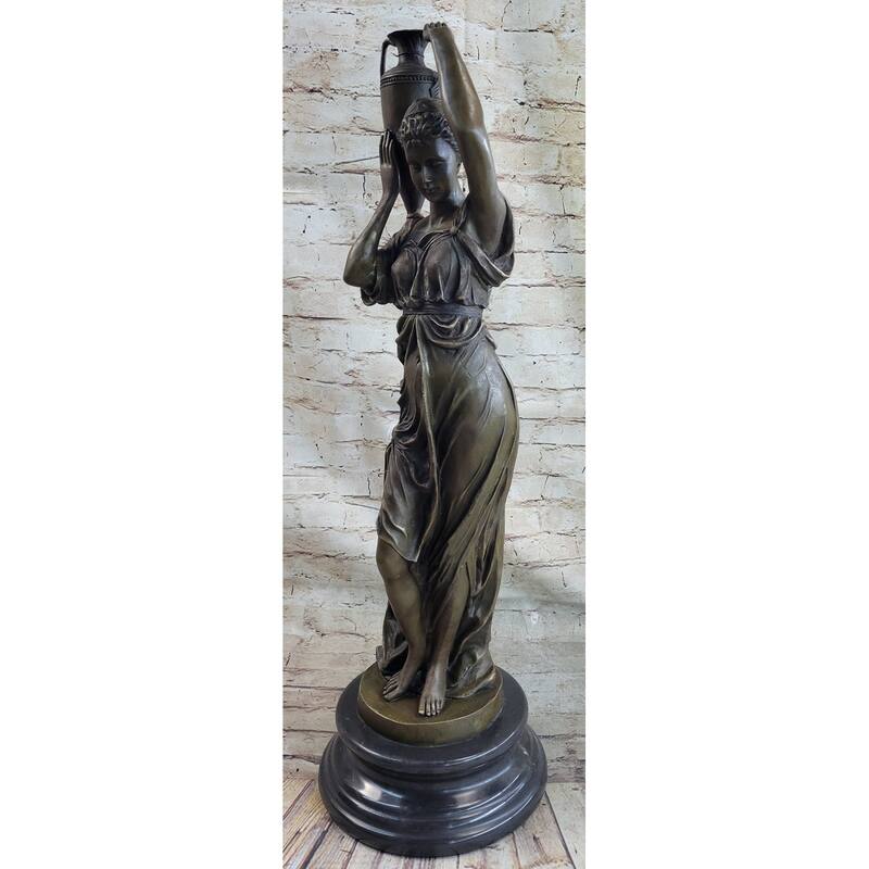 Bronze Statue Sculpture Of Clical Roman Woman Water Carrier On Marble Base