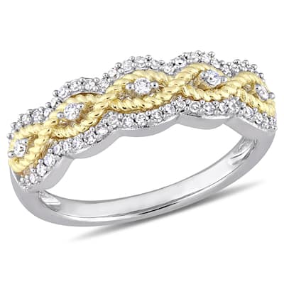 Miadora 1/4ct TDW Diamond Braided Ring in 2- Tone 10k Yellow and White Gold