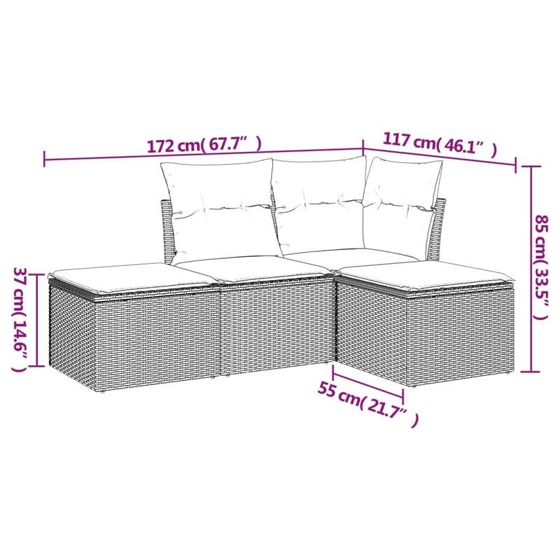 vidaXL 4/5 Piece Patio Sofa Set with Cushions Black/Brown/Gray Poly Rattan - 24.4 x 24.4 x 27.2