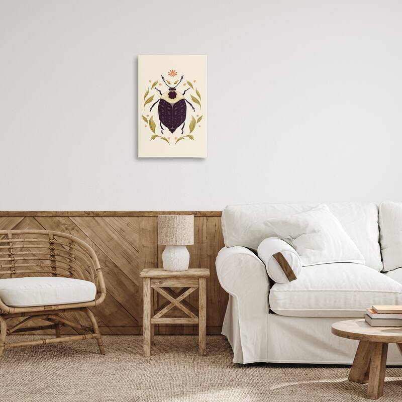 Stupell Black Beetle with Leaves Canvas Wall Art Design By Hannah Moren