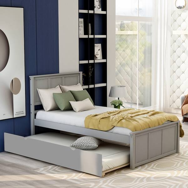 slide 2 of 20, Gray Twin Platform Bed with Trundle, Perfect for Guest Rooms and Kids' Rooms Grey - Twin