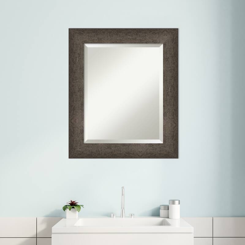 Dappled Beveled Wood Framed Bathroom Vanity Wall Mirror