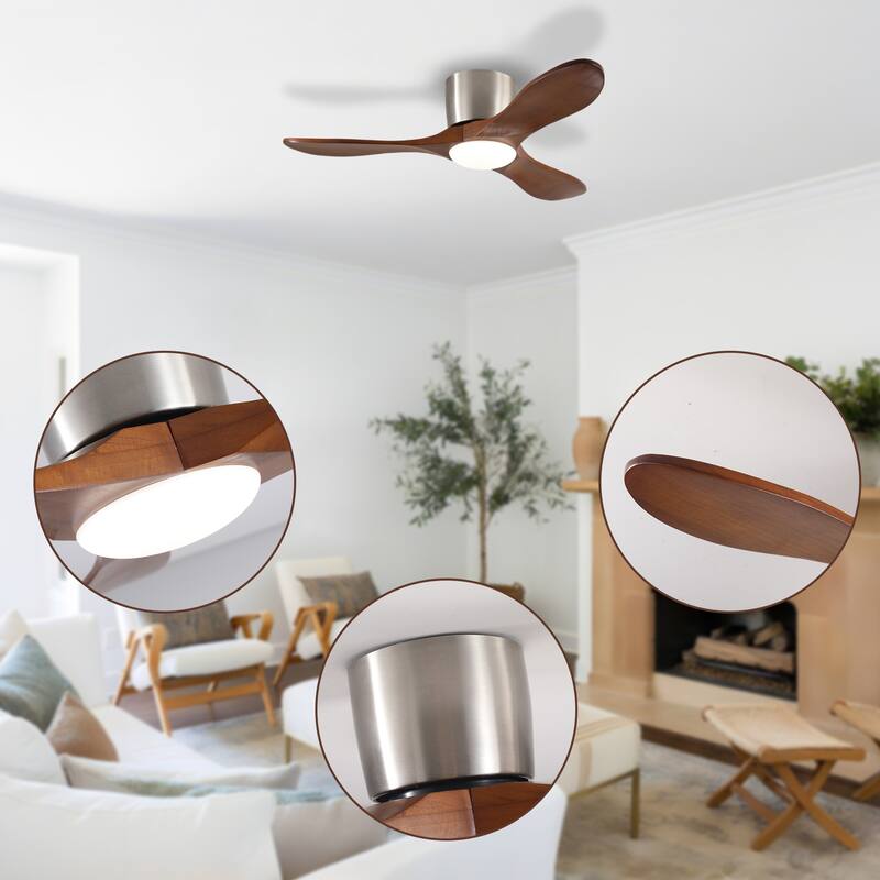 42-inch Ceiling Fan with Light, 3 Light Wood Blades, Remote Control, Reversible DC Motor for Living Room