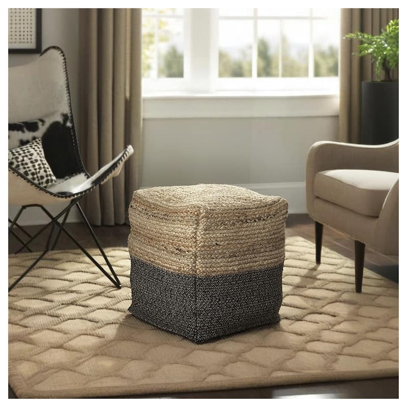 Signature Design by Ashley Sweed Valley Natural/Black Pouf - Beige - Medium