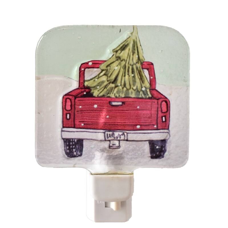 Red Pickup Truck with Christmas Tree Holiday Night Light Electric