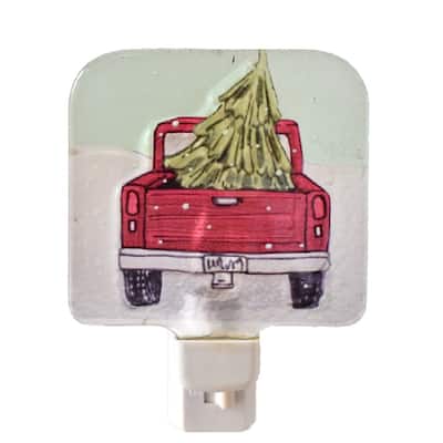 Red Pickup Truck with Christmas Tree Holiday Night Light Electric