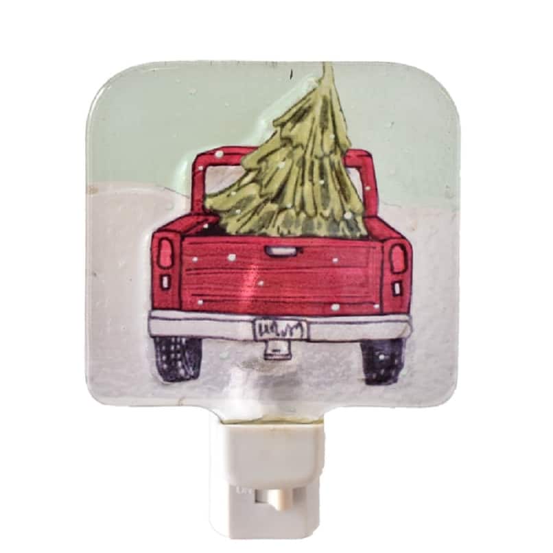 Red Pickup Truck with Christmas Tree Holiday Night Light Electric