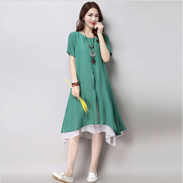 Shop Fashion Asian Style Layered Multi Slit Linen Tunic Dress