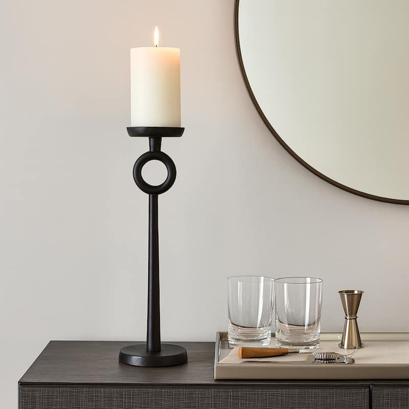 Metal Modern Narrow Candle Holder - Black - 17.0" - Black