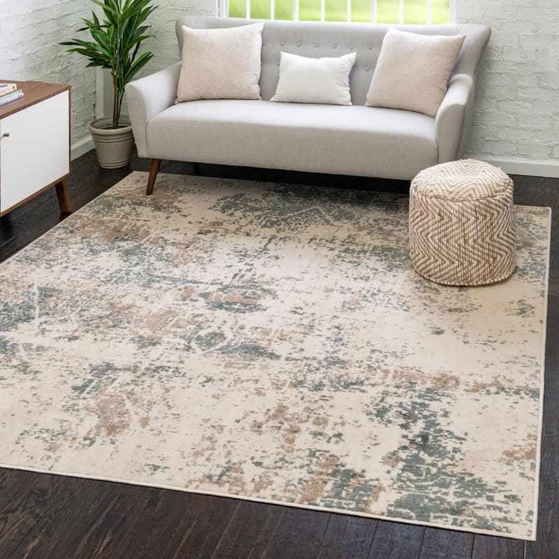 Contemporary Daisy Collection Area Rug - Beige - 8' Square