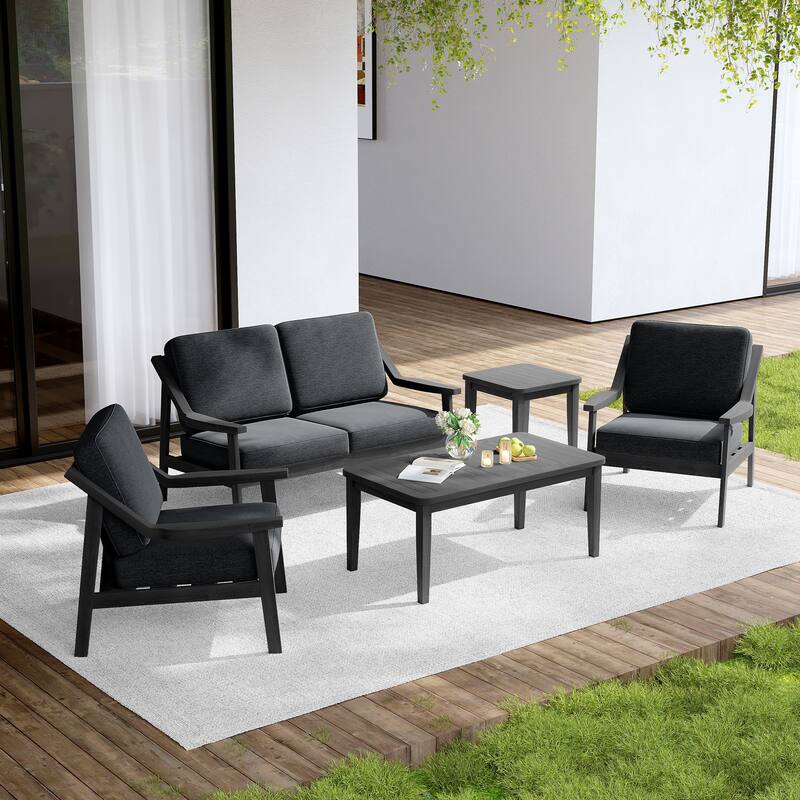 Outdoor Conversation Set Patio Cushioned Chair, Loveseat with Tables
