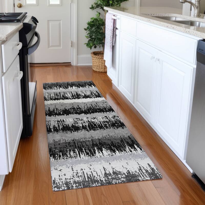 Premium Washable Super Soft Modern Ombre Stripe Mayfield Rug - Black - 2'3" x 7'6"