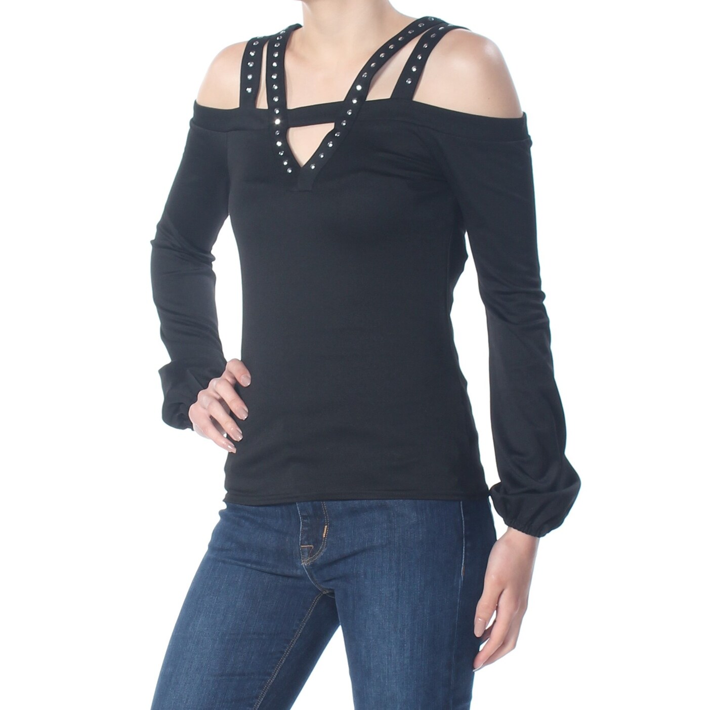 XOXO Womens Juniors Strappy Embellished Pullover Top