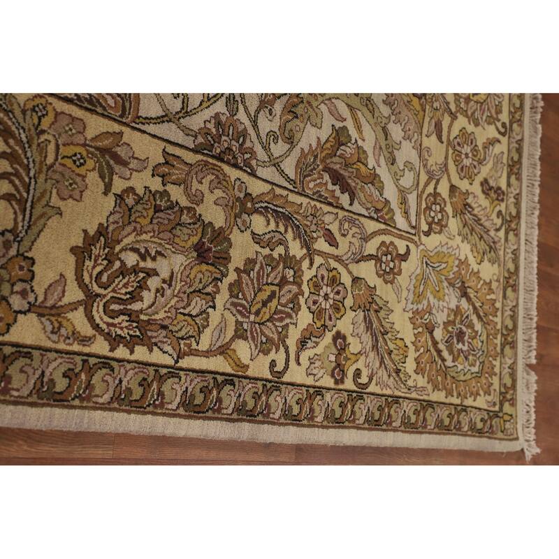 All-Over Floral Agra Indian Area Rug Hand-Knotted Wool Carpet - 9'1"x 12'2"