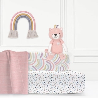 Lambs & Ivy 5-Piece Rainbow Nursery Baby Crib Bedding Set Bundle - Pink
