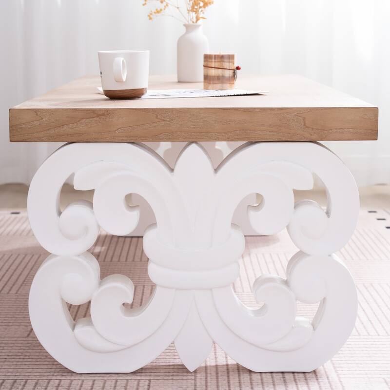 Wood Accent Table, Coffee Table with Scroll Carved Base, Narrow Entryway Table Sofa Table for Living Room