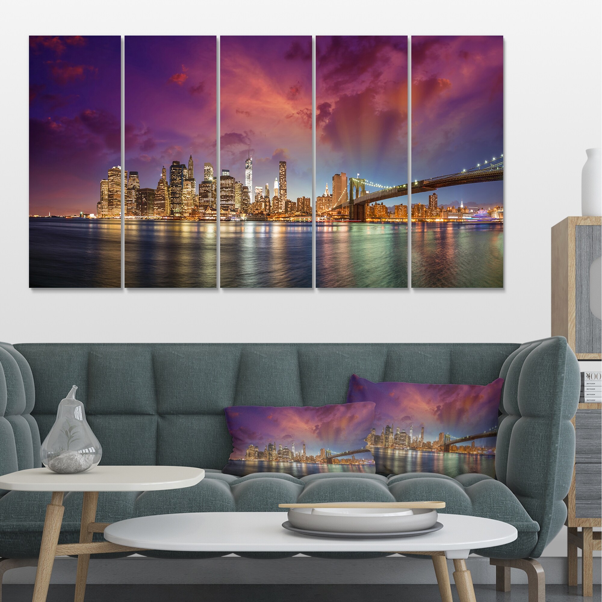 Designart New York Manhattan Skyline Red Cityscape Wall Art-image
