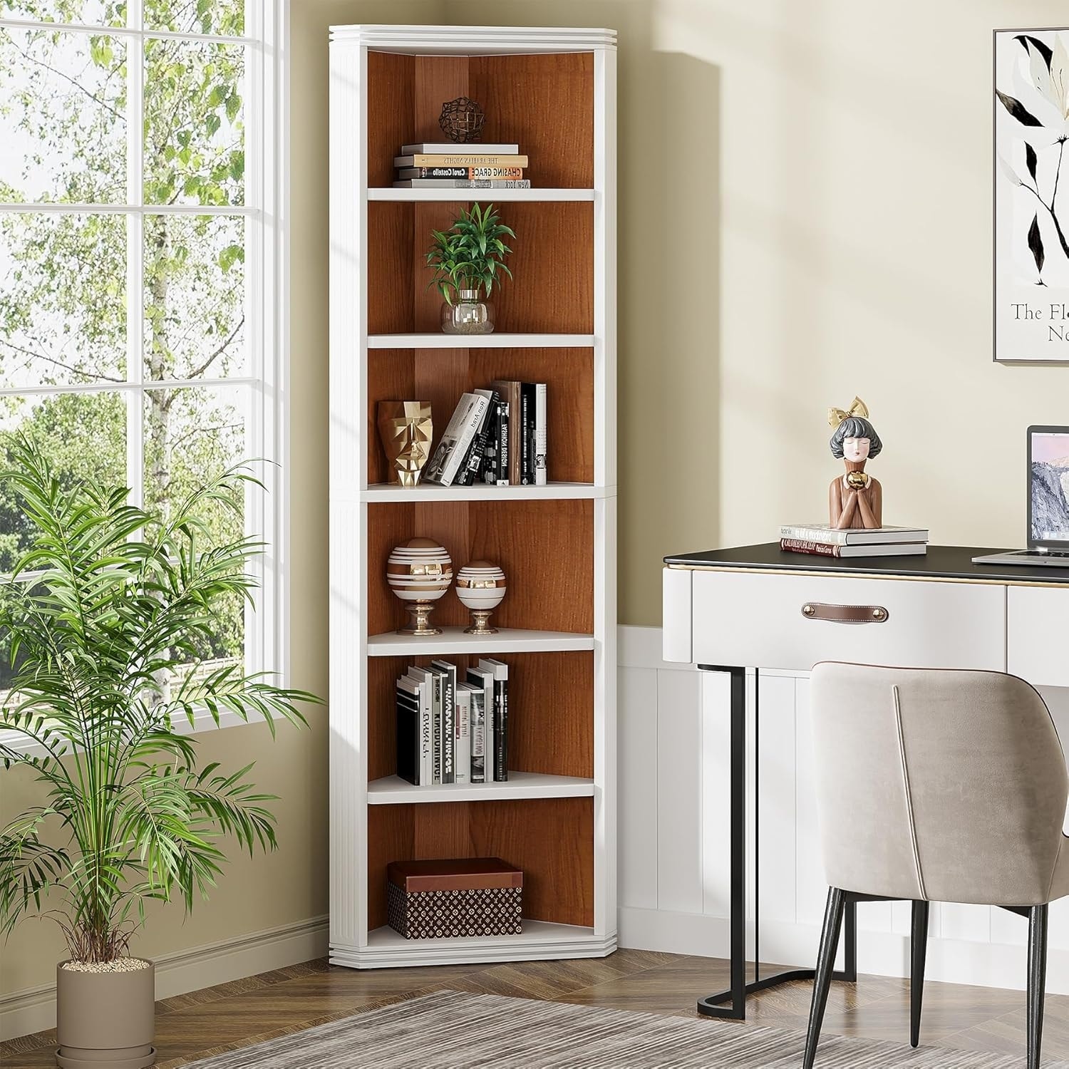 7 Tiers Corner Shelf, 70.87 Inches Tall Corner Bookshelf, Modern