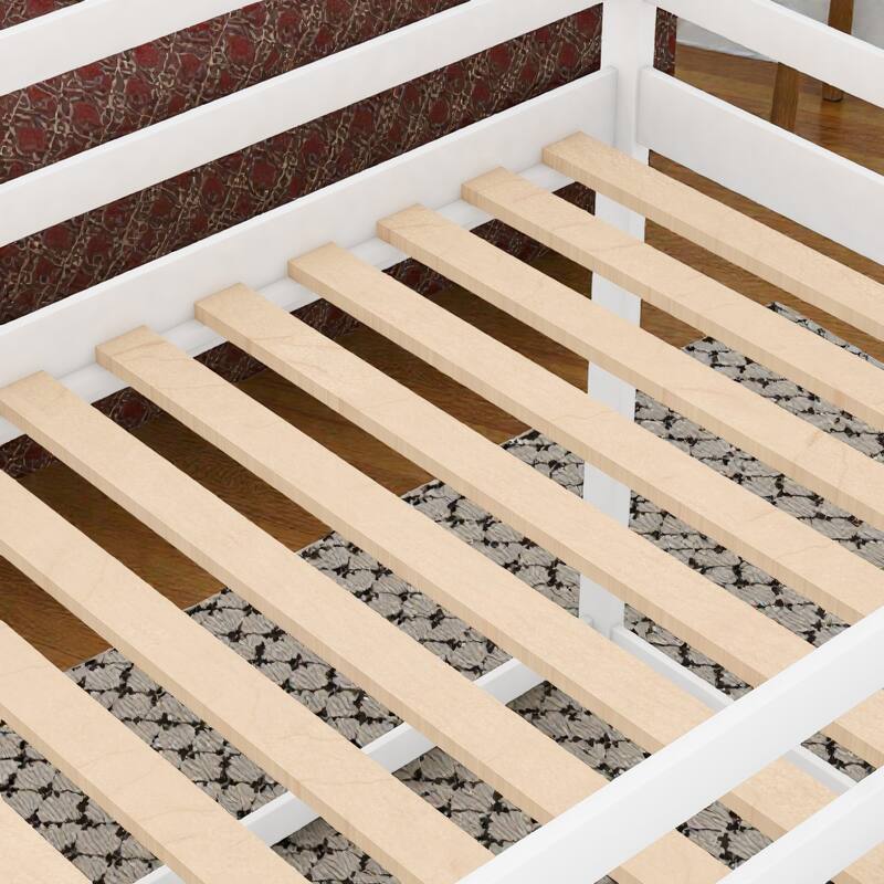 Twin over Twin Low Bunk Bed House Frame with Ladder, Kids Wooden Bunk Bed, Pine Wood and MDF, No Box Spring