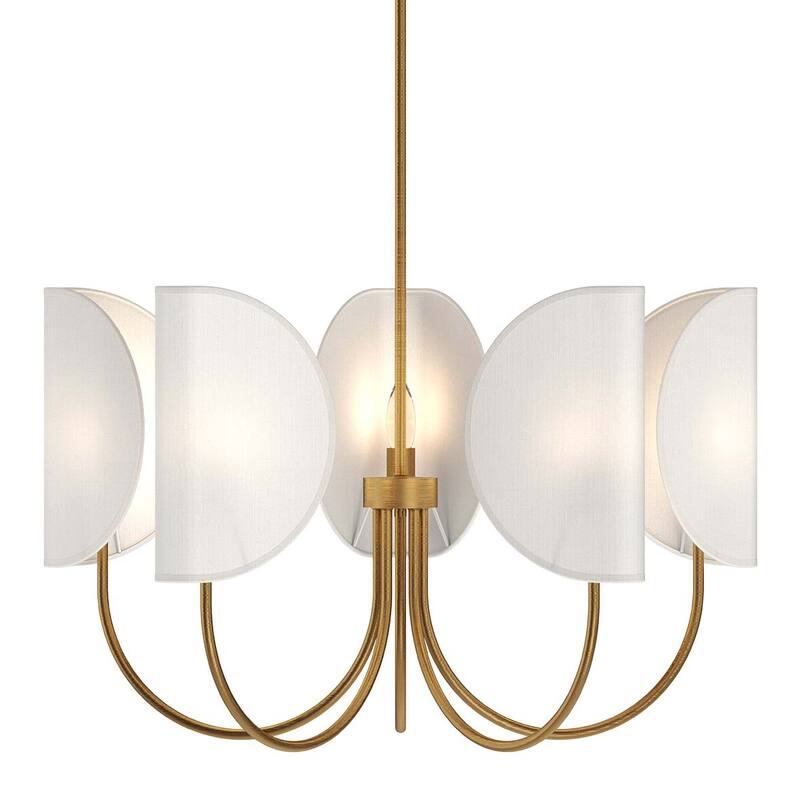 Alora Lighting CH450732 Seno 5 Light 32" Wide Chandelier - Aged Gold / White Cotton Fabric